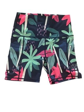 Tres Pinas athletic shorts biking running gym Large blue floral high waist 6”